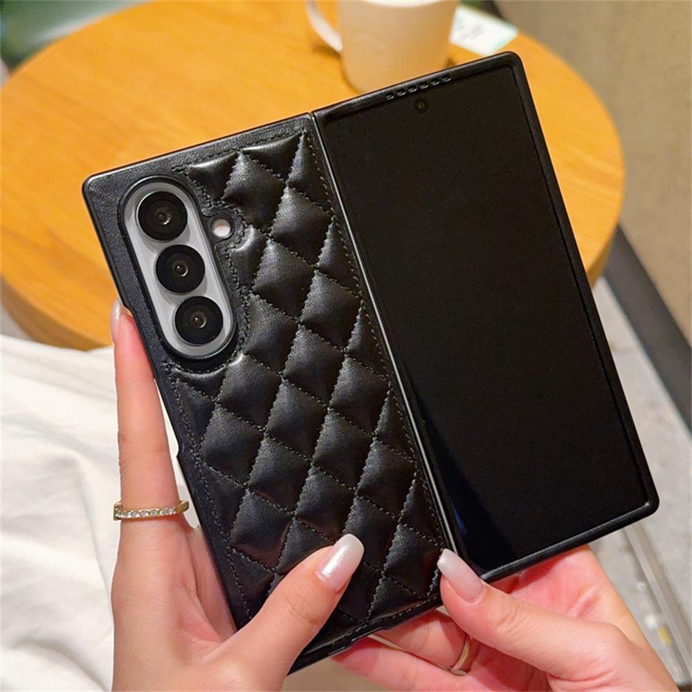 Fashion Diamond Pattern Phone Case For Samsung Galaxy Z Fold 7 6 5 5G Solid Color PC Protective Back Fold7 Cover Shell