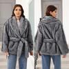 Imitation Fur Belt Belt Medium and Long Jacket Fashion Trend Women's Clothing Warm Thickened Plush Long-sleeved Jacket