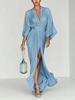 2026 European and American women's fashion dress pleated evening dress elegant split temperament long dress