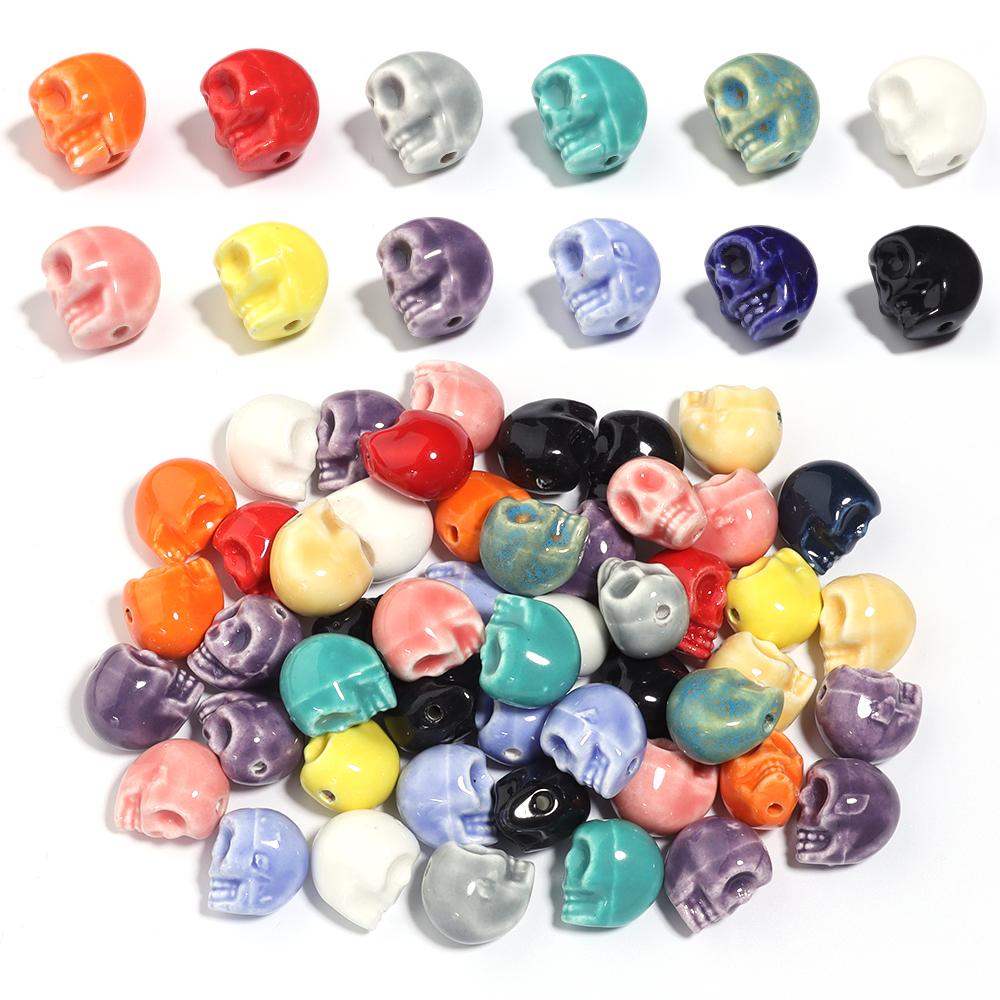 5pcs Skull Shape Ceramics Beads Porcelain Skeleton Loose Beads For Jewelry Making Halloween Decoration DIY Bracelet Accessories