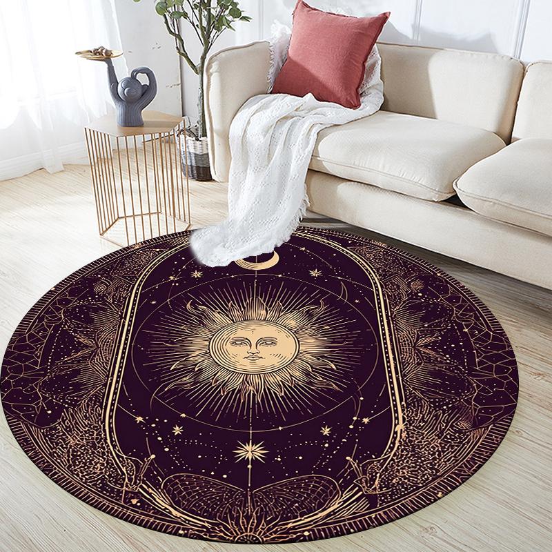 Celestial Elements pattern round rug,Carpet Rug for Living Room Bedroom Sofa Playroom Decor,Non-slip Floor Mat,Holiday Gifts and Birthday Gifts.