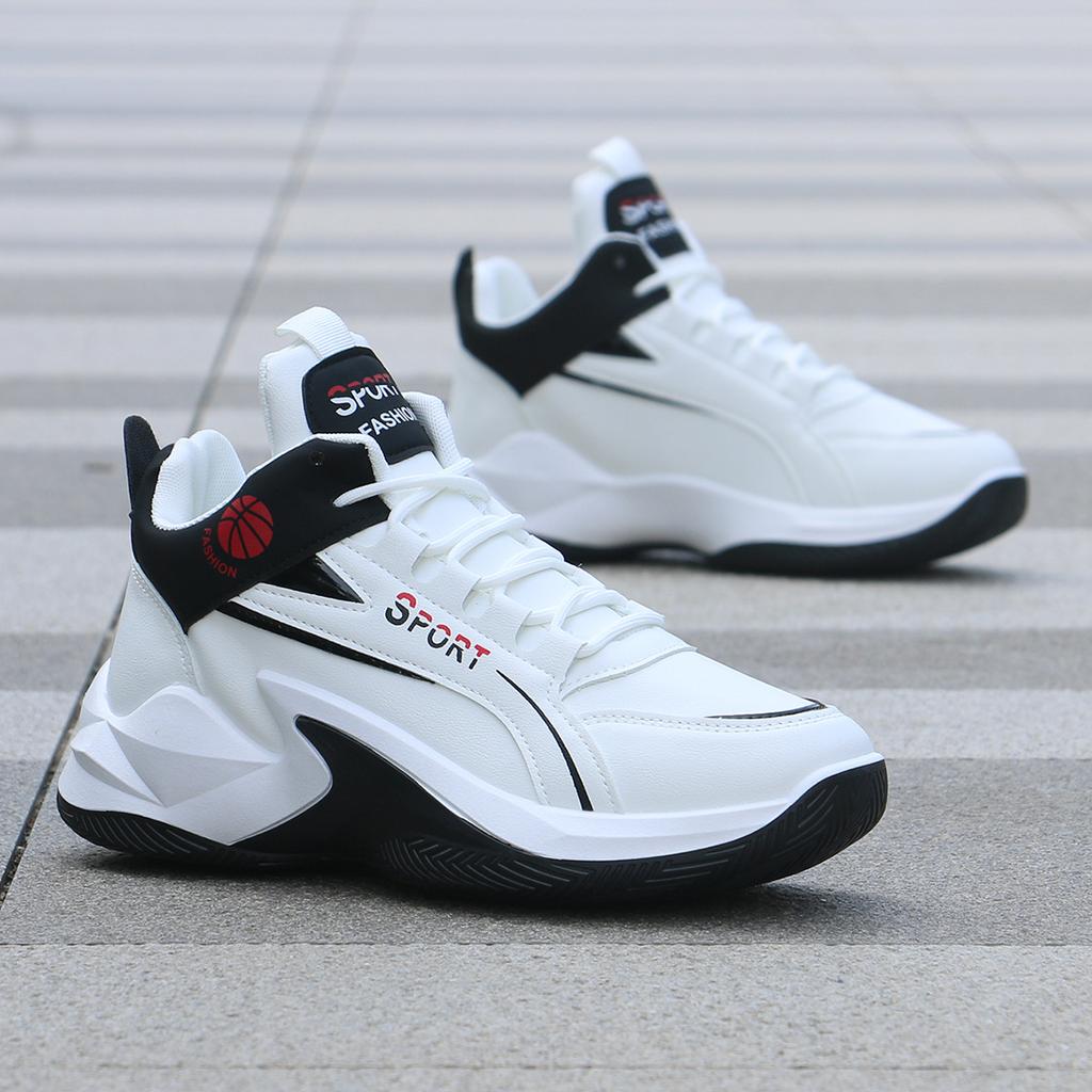 Męskie buty sportowe typu high top z wodoodporną skórzaną powierzchnią, buty do koszykówki, modne buty na deskorolkę z wysoką przyczepnością
