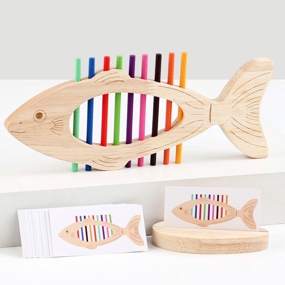 New Wooden Montessori Toys Fish Shape Color Sort Puzzle Toy Fine Training Early Education Parent-child Interactive Toy