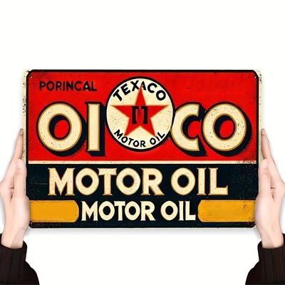 Vintage Texaco Motoröl Metallwandkunstschild Retro Rot Gelb Abgenutztes Design Einfach aufzuhängen Langlebige Eisen Dekoration für Zuhause