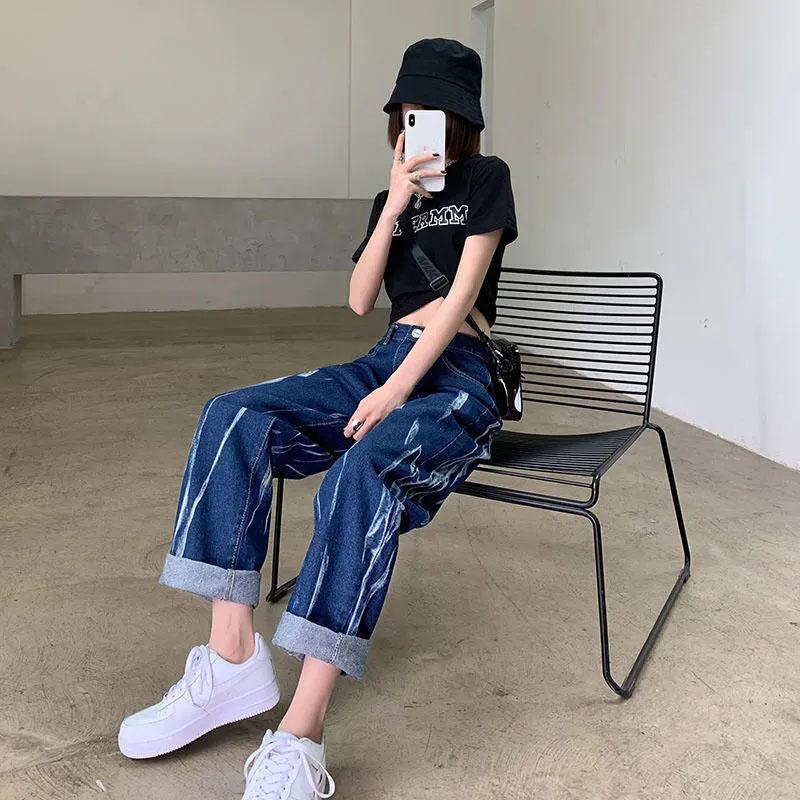 Blugi skinny cu talie înaltă Pantaloni largi, drepți, cu picioare largi, ocazional pentru femei