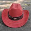 Retro Suede Leather Western Cowboy Fedora Hat For Men Women Bull Head Accessories Fashion Travel Party Hat Denim Hat Sombrero
