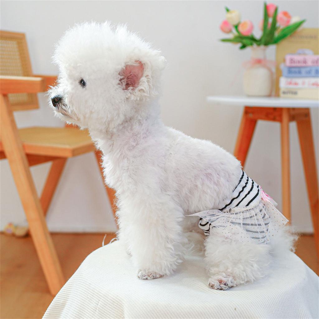 Female Dog Sanitary Panties Physiological Shorts For Small Breeds Dog With Adjustable Elastic Waist and Bowknot Design