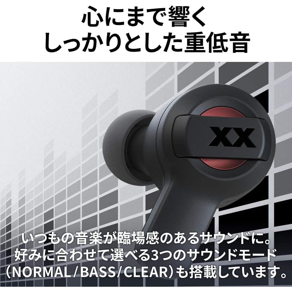 JVC Kenwood JVC HA-XC62T-R Wireless Earphones, Bluetooth, Deep Bass, XX Series, with Microphone, Weighs 4.4g (per earbud), Up to 24 Hours Playback, Wa