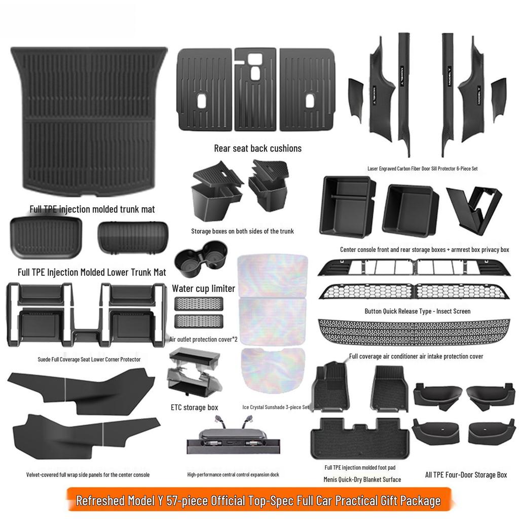 Tesla Model Y & 3 Refresh TPE Interior Floor Mats - Full Set Protection Accessories