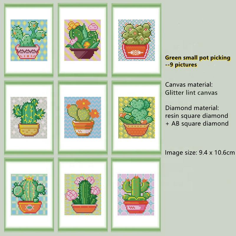R-Mini002 9pcs Mini Diamond Painting Cactus Canvas Art Printings Custom Mini 5D Diamond Painting Kit
