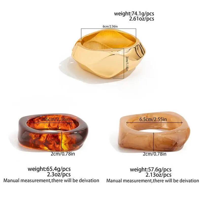 IngeSight.Z 3 Styles Punk New Irregular Wide Chunky Geometric Resin Bangles Women Men Hip Hop Stacking Bracelets Jewelry Gifts
