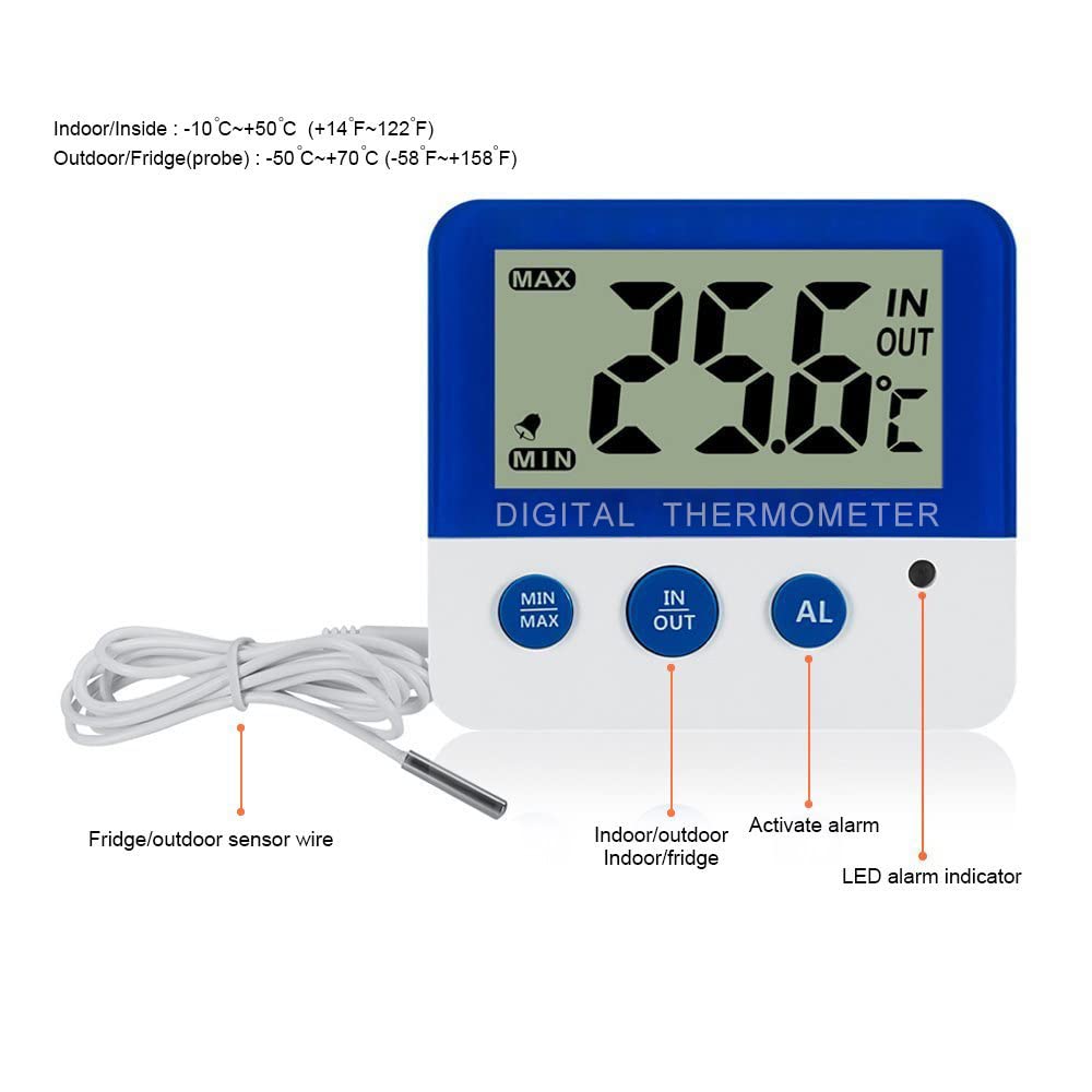 Gellvann Digital FreezerRefrigerator Thermometer with Magnet Standard Digital Freezer Thermometer with LED Alarm IndicatorMemory Freezer Thermometer
