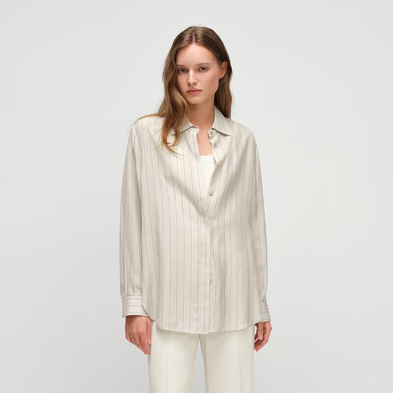 

OVVOVV Women s Spring/Summer Japanese Cupro Stripe Long Sleeve Shirt L-XL