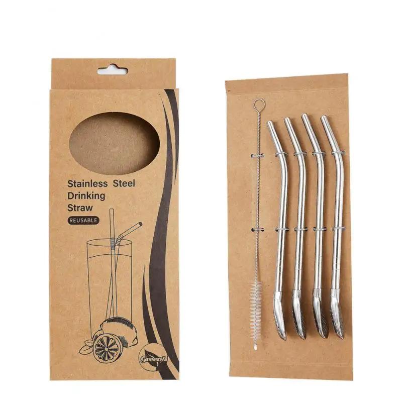 

4PCS Filter Spoon Stirring Coffee Spoon Long Handle Tea Drinking Straw Spoon Tea Strainer 304 Stainless Steel Straw Spoon