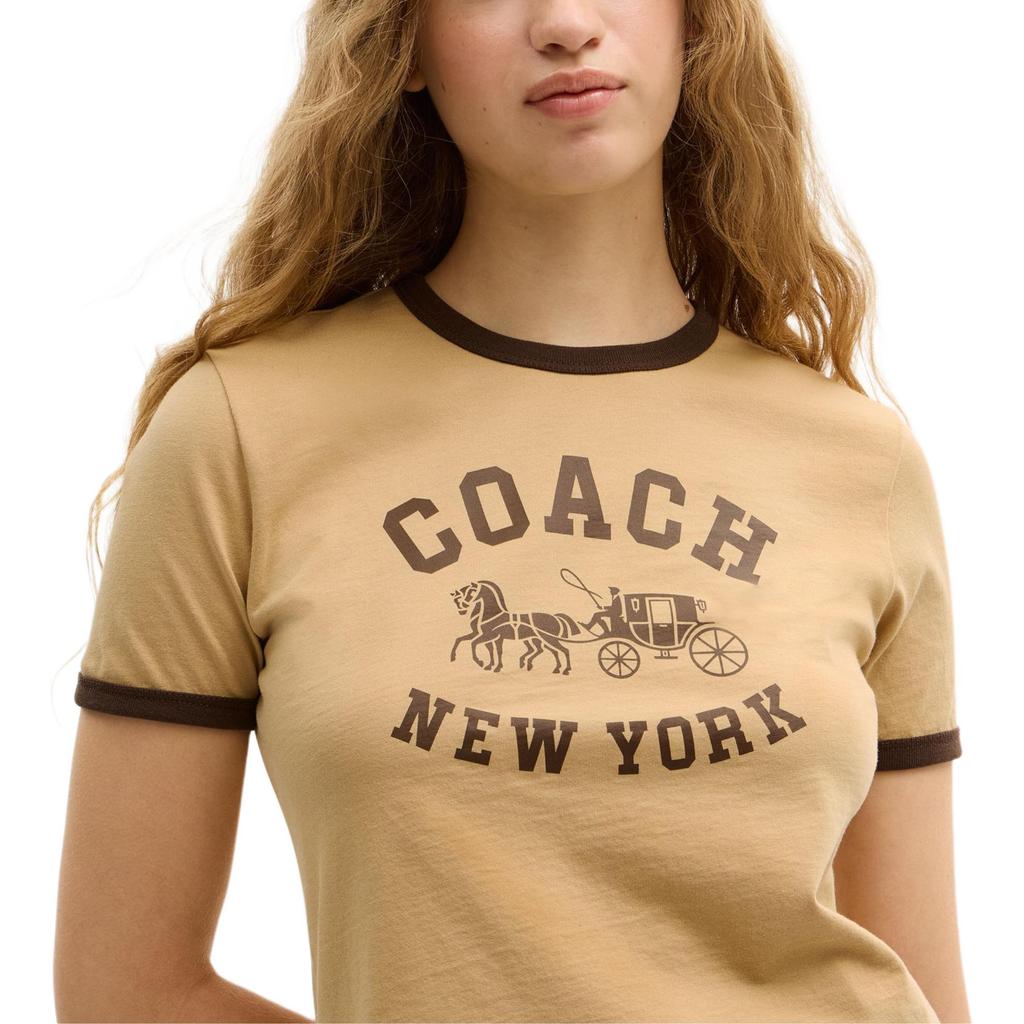 Coach Rundhals Briefwagenmuster Kurzarm Regular T-Shirt Damen Oberteile CBO87-TN2