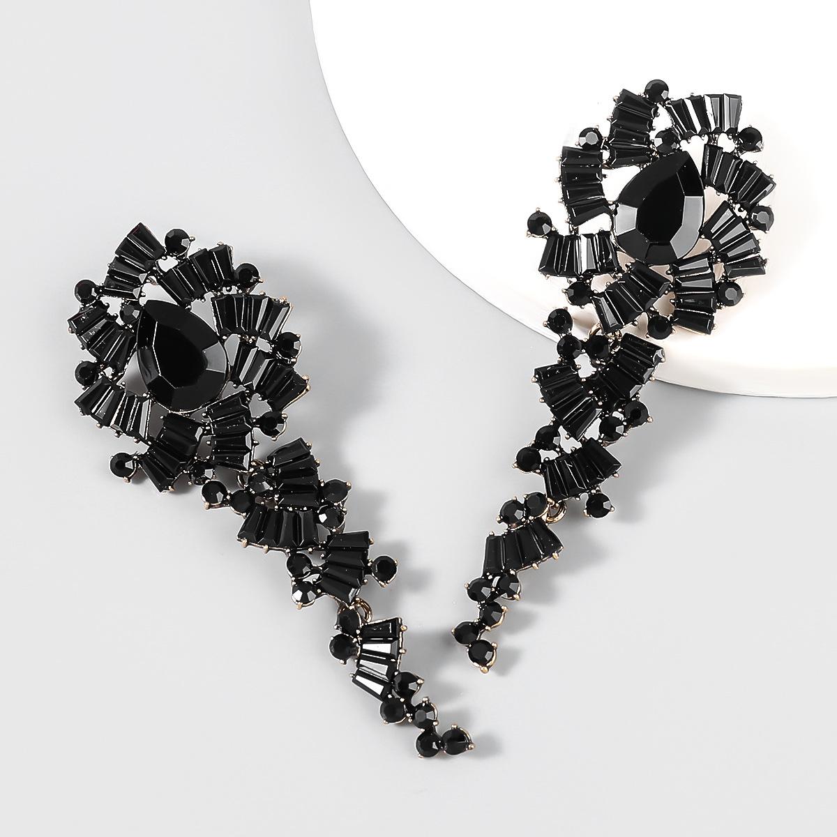 

Модные винтажные серьги из сплава с бриллиантами и акриловыми цветами, длинные серьги, женские вечерние серьги, серьги чёрный