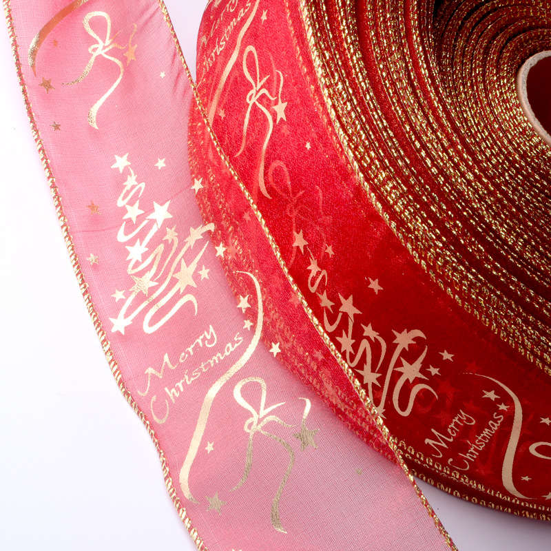 Red Ribbon Tree Decorative 2M Tree Decorative Ribbon Printed Christmas