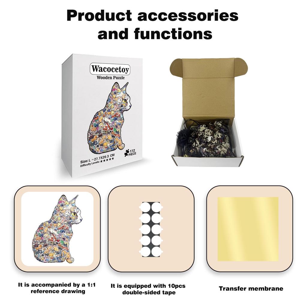 Wacocetoy Irregular Shape Cat Jigsaw Puzzle for Adults - Challenging Wooden Puzzle & Money Box
