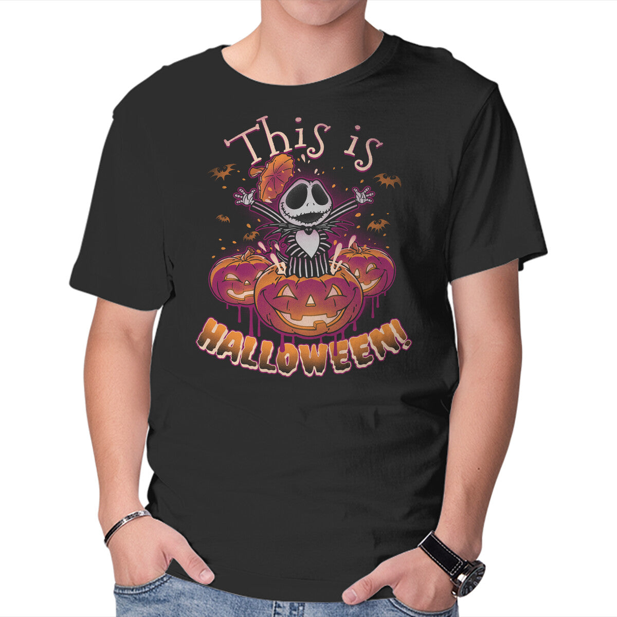 Unisex Crew Neck T-Shirt Halloween Surprise Graphic Short Sleeve Casual Tee L