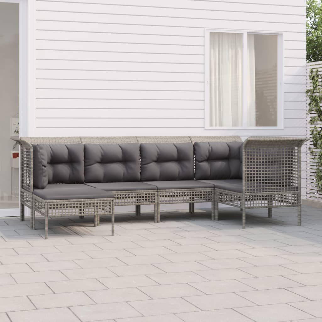 Vidaxl 6-Cz. Garden Lounge Set, Cushions, Grey, Rattan PE
