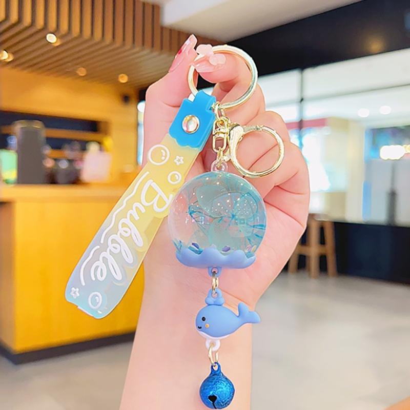 Cartoon Jewelry Dolls Keychain With Sturdy Resin Oil Pendant and Liquid Glitters Bottle for Fashionable Women Ladies