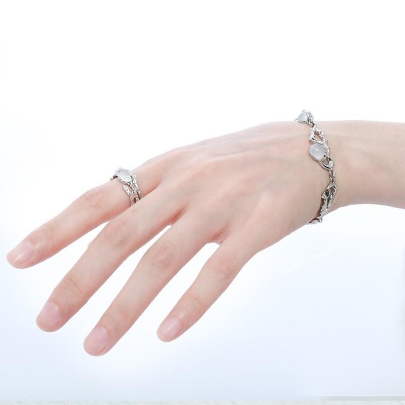 Unique 925 Sterling Silver Fashion Ring With Geometric White Agate For Modern Women