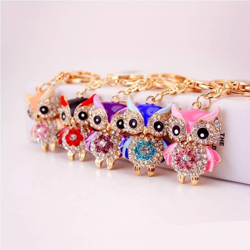 Adorable Cartoon Rhinestone Owl Keychain For Women Cute Animal Metal Keyring