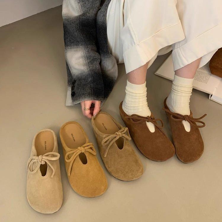 Retro Mori Bag Head Half Slippers Women's Outer Wear 2025 Autumn New College Style Versatile Lace-up Lazy Boken Shoes