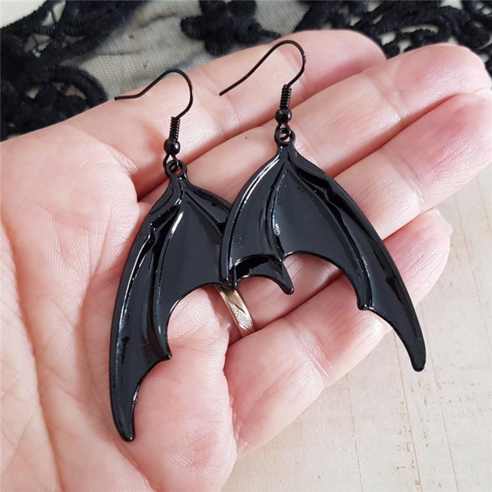 Gothic Punk Large Black Vampire Bat Wings Dangle Earrings for Women Men Hallowmas Party Demon Slayer Personality Jewelry Gifts