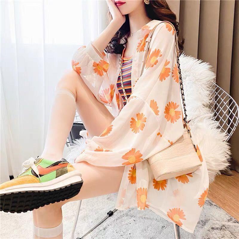 

Летняя рубашка-поло средней длины, свободная сетка, красная, маленькая маргаритка, солнцезащитная одежда, женская ленивая рубашка-кардиган с длинными рукавами, куртка XL