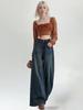 Women's High-Waisted Wide-Leg Double-Breasted Jeans - Retro Versatile Drape Mopping Pants for Spring & Autumn 2025
