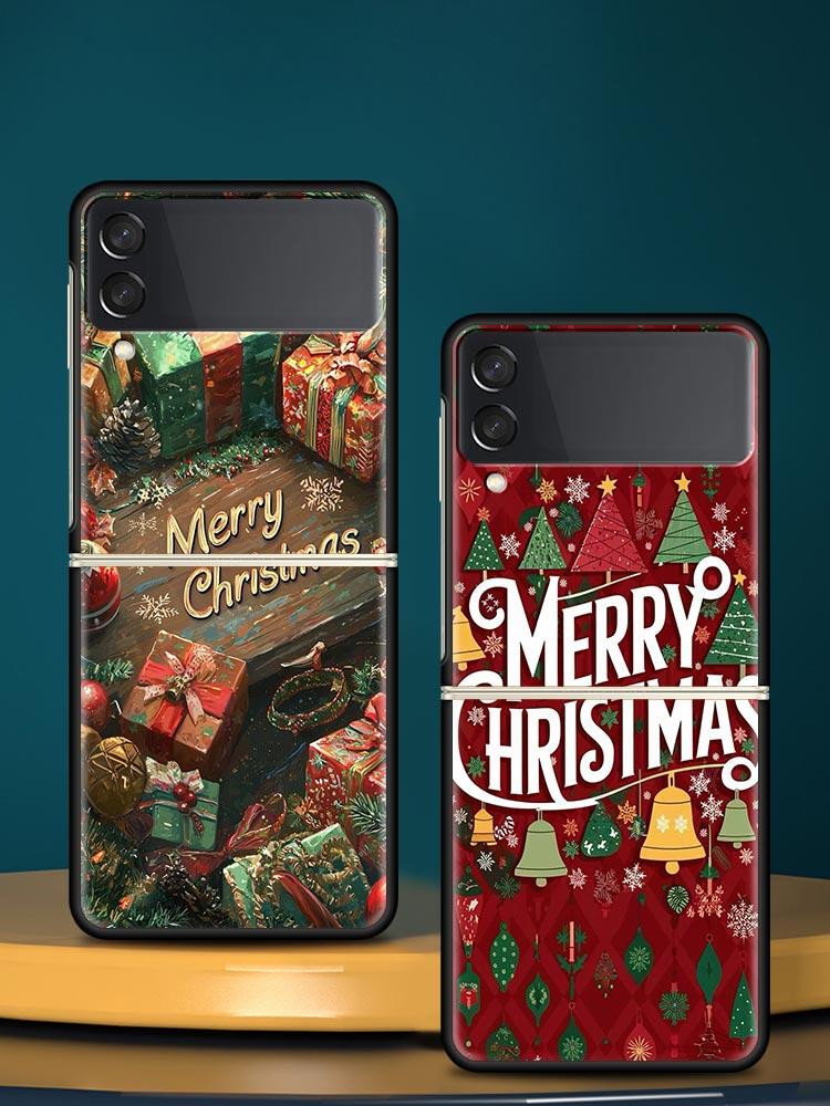 Merry Christmas Hard PC Phone Case For Samsung Galaxy Z Flip 7 6 5 4 Black Cover For Galaxy Z Flip 3 Foldable Fundas Shell Capas