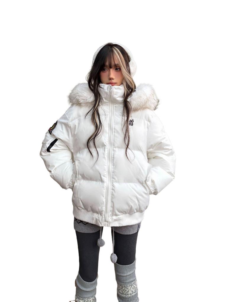 American fur collar hooded down cotton-padded clothes for women's winter new cotton-padded clothes thickened loose short cotton-padded jackets trendy