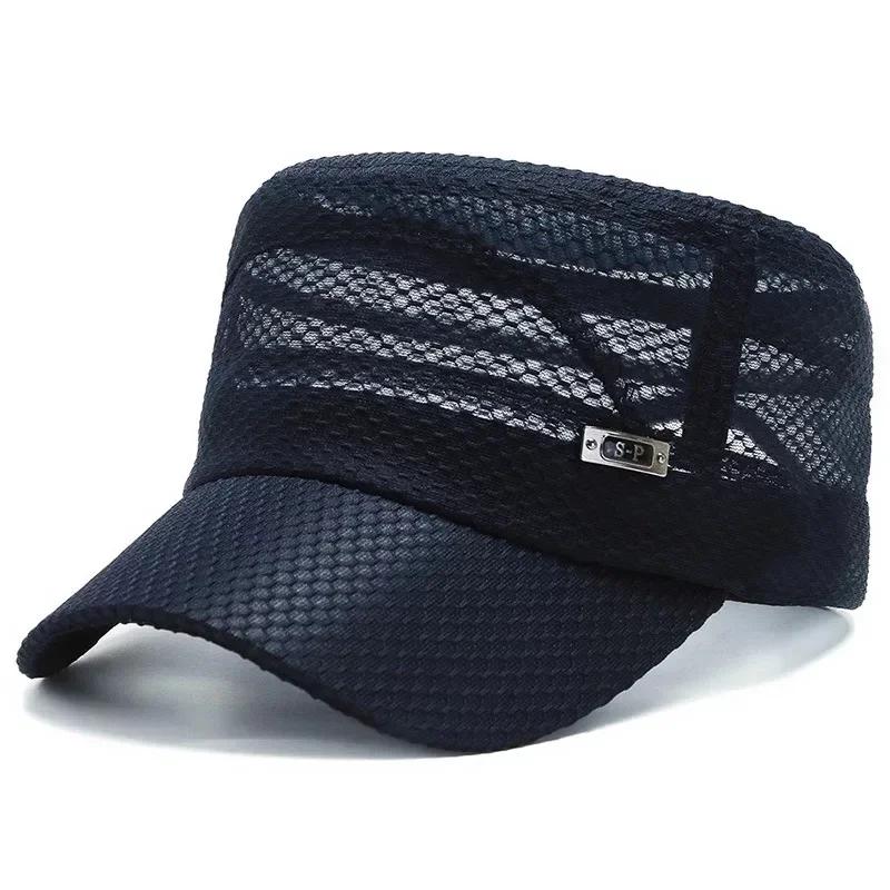 New Military Cap For Men Summer Breathable Mesh Cadet Hat Casual Bone Army Hats Women Flat Top Caps Branded Sun Protection Hats