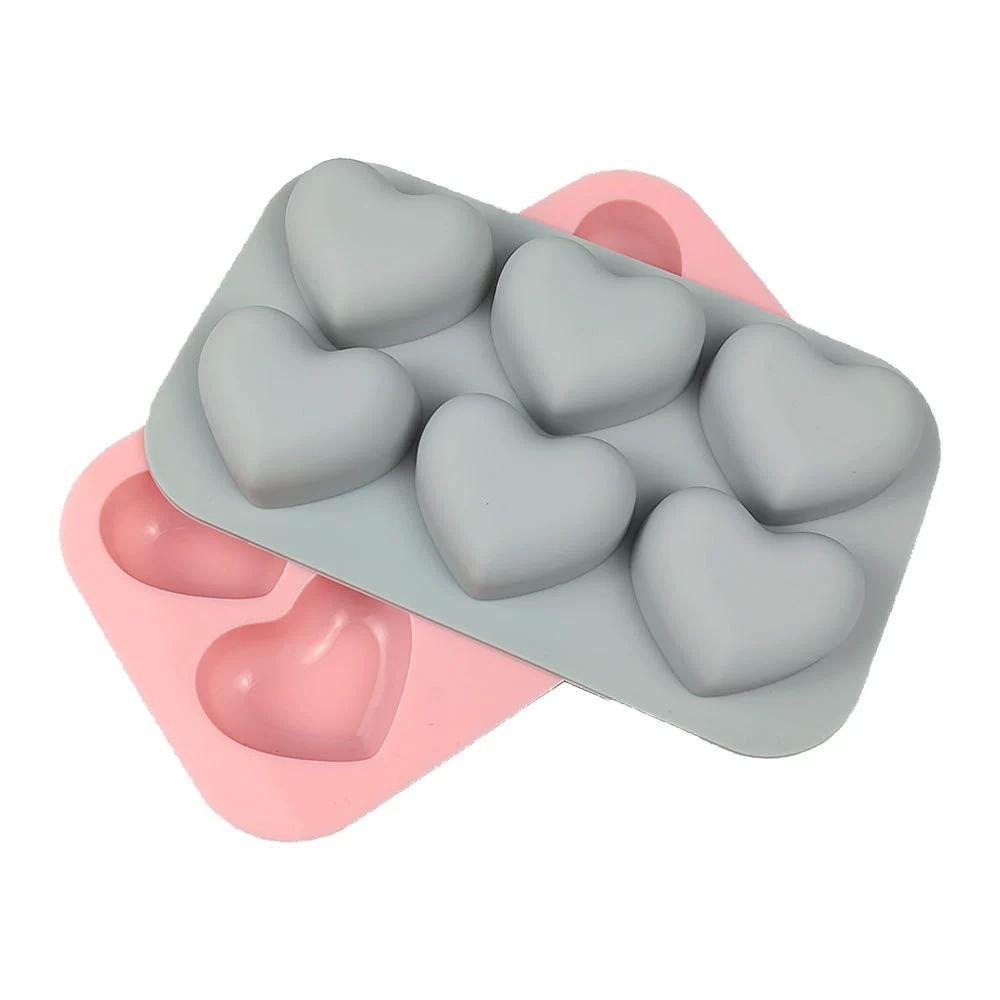 Valentine's Day 6-cavity Heart-shaped Silicone Baking Mold Love Chocolate Candy Cookies Ice Mold Gift Soap Candle Making Set