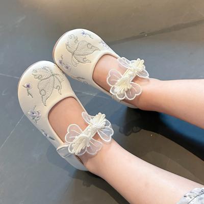 Girl Leather Shoes Mary Jane Sweet Embroider Butterfly Children Hanfu Performance Single Shoes Fashion Kids Princess Dress Shoes