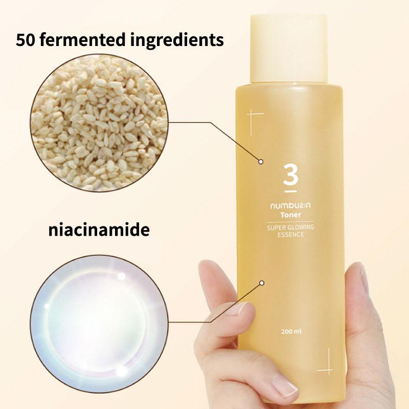 NUMBUZIN Nr. 3 Super Glowing Essence Toner 200 ml Essence Serum Ampulle spendet der Haut Feuchtigkeit, beruhigt den Schutz und strahlt die Haut. Saubere Haut
