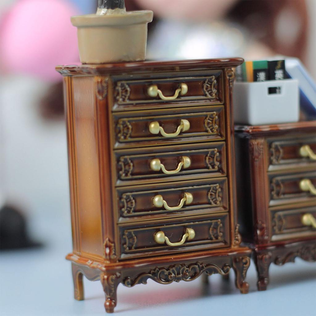 Miniature Dollhouse Cabinet with Functional Drawers Model Furniture for Role Playing and Handcraft Scene Display
