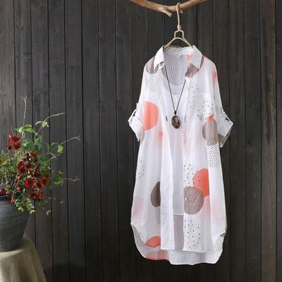 Women Long Cardigan Irregular Hem Contrast Color Single Breasted Lapel Loose Printed Thin Long Sleeve Patch Pocket Lady Coat