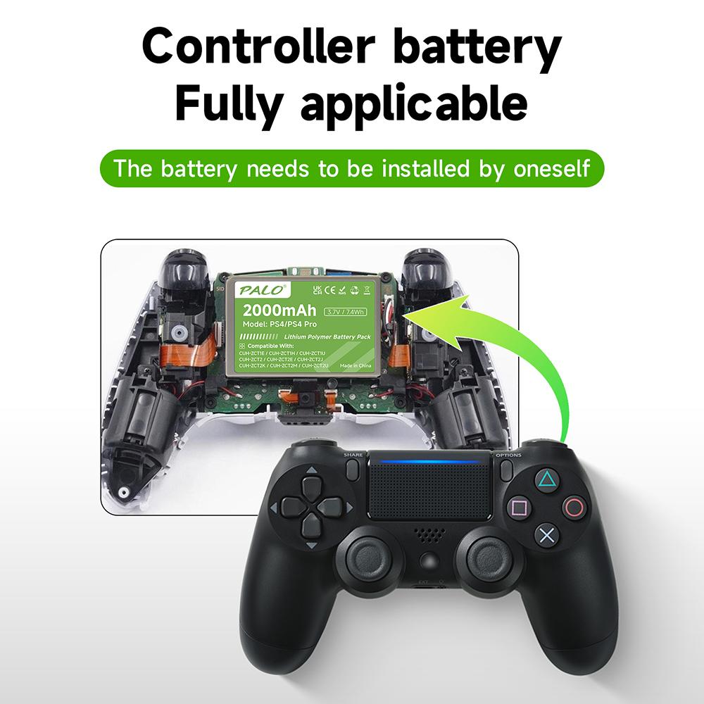 PALO 2000mAh Controller Battery Fit for Sony PS4,PS4 Pro/Slim Gamepad Wireless controller CUH-ZCT1E CUH-ZCT1U CUH-ZCT2 or CUH-ZCT2U Replace battery