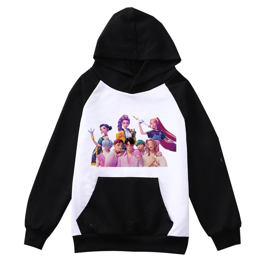 Kids Girls Anime Cartoon K-Pop Rumi Zoey Mira Printed Pocket Casual Long Sleeves Hoodies