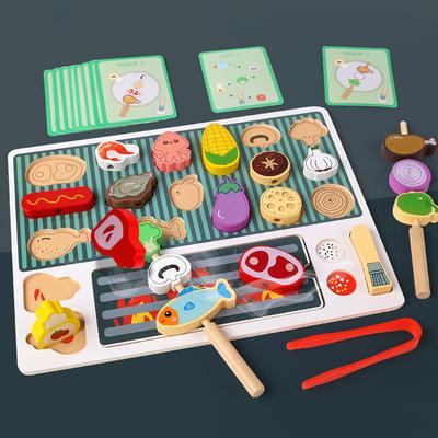 Children Barbecue Food Kitchen Toys Miniature Food Pretend Play Matching Cutting Games Toddlers Montessori Education Wooden Toy