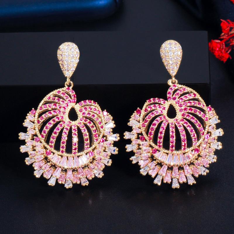 

WWJ Романтический цветок Роза Красный Циркон Большие висячие серьги для невест разноцветный