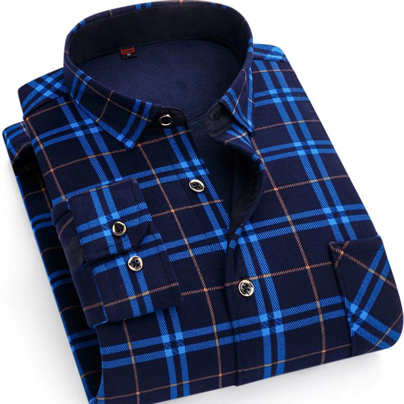 2024 Herren Kariertes Langarm Dickes Warmes Hemd für Herbst und Winter