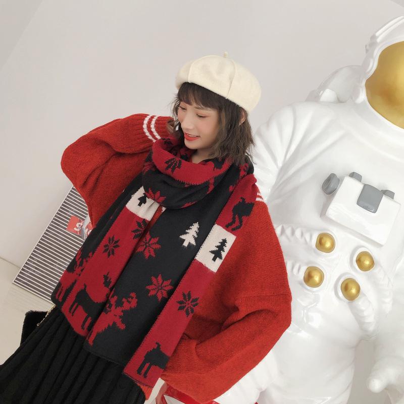 Deer winter knitted warm versatile Japanese shawl couple male and female students soft sister Christmas gift scarf