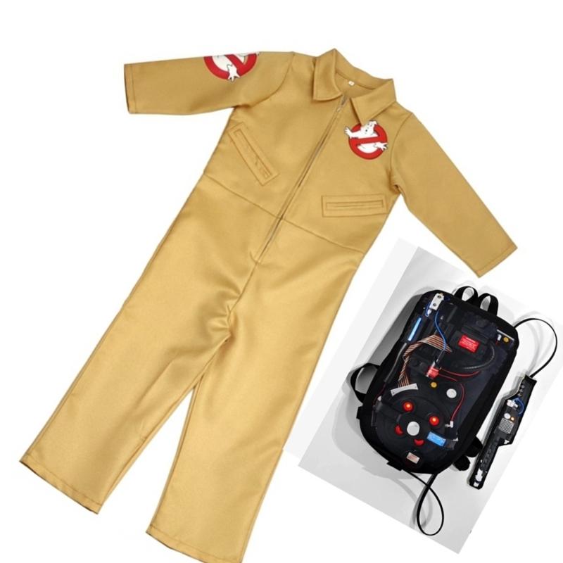 Kids Children Ghostbuster Costume with Protons Pack Accessory Ghostbuster Jumpsuit for Halloween Cosplay Party