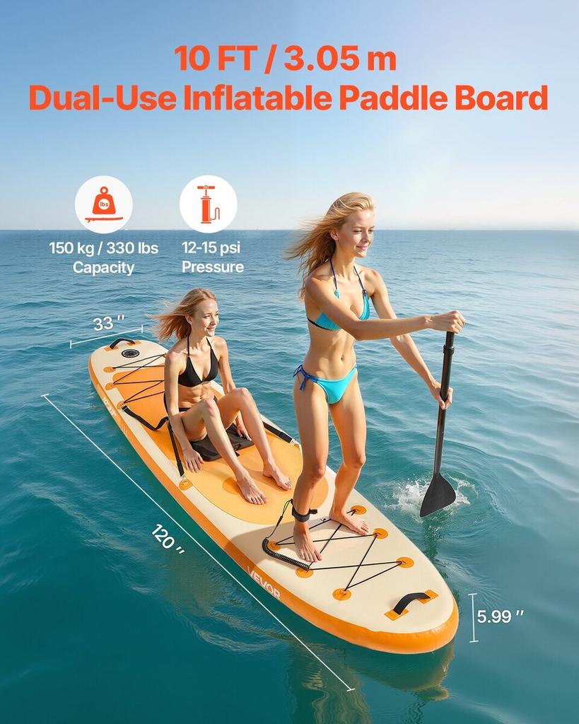 Inflatable Paddle Board with Seat, 3.05m X 84cm X 15cm Wide Ultra-Light SUP Paddleboard, Stand Up Paddle Board with Accessories, Pump, Paddle, Fin,