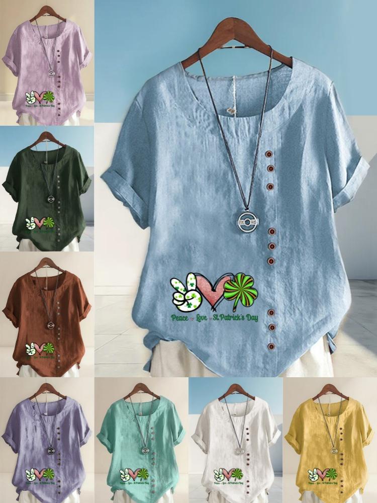 Women's Fashion Love Letter Print with Lines Shot Sleeve T-shirt Loose Cotton Shirt Casual Loose Summer Plus Size Blouse Tops