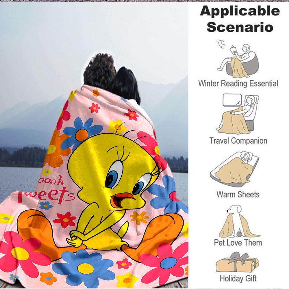 1pc Tweety Bird Blanket Lightweight Flannel Throw For Sofa, Bed, Travel, Camping, Livingroom, Office, Couch, Chair, And Bed