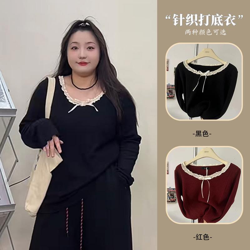 Women's Long Sleeve Knit Top Round Neck Elegant Casual Blouse Plus Size Bow Decor Pullover Top